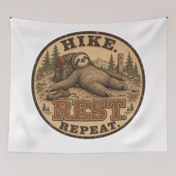 Item preview, Hike. Rest. Repeat. Funny Sloth Hiking Vintage Outdoor  designed and sold by freshwear design.