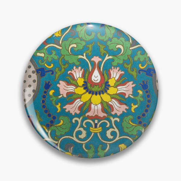 Item preview, Vintage Chinese Geometric Lotus Enamel Pattern designed and sold by The Ravens Ballad.