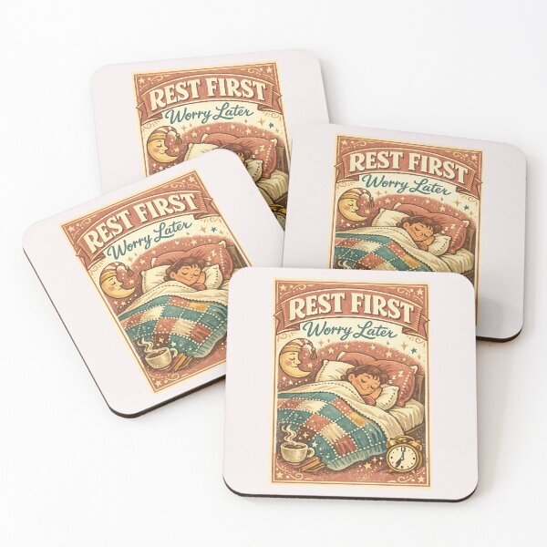 Item preview, Rest First, Worry Later – Cozy Vintage Sleep Quote designed and sold by inkoutninja.