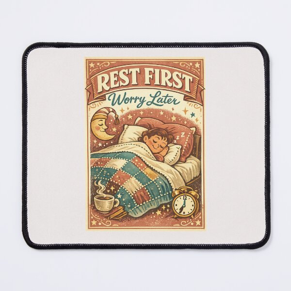 Item preview, Rest First, Worry Later – Cozy Vintage Sleep Quote designed and sold by inkoutninja.