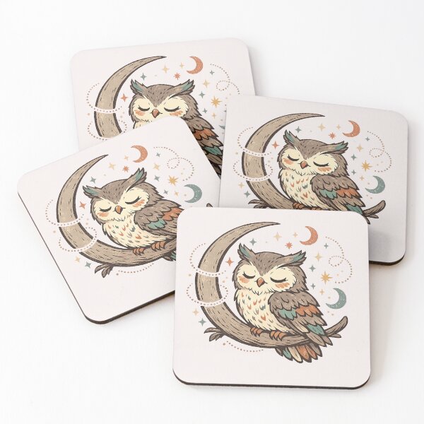 Item preview, Sleeping Owl on Crescent Moon – Cute Celestial Night Art designed and sold by inkoutninja.