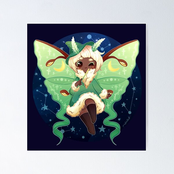 Item preview, Kawaii Luna Moth Witch (Background Ver.) designed and sold by heysoleilart.