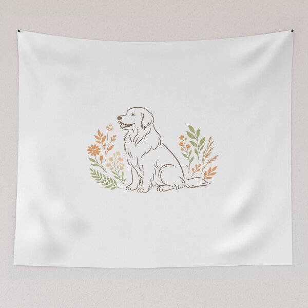 Item preview, Golden Retriever Boho Wildflower Line Art – Minimalist Botanical Dog Illustration Print & Shirt designed and sold by Sahil Randhawa.