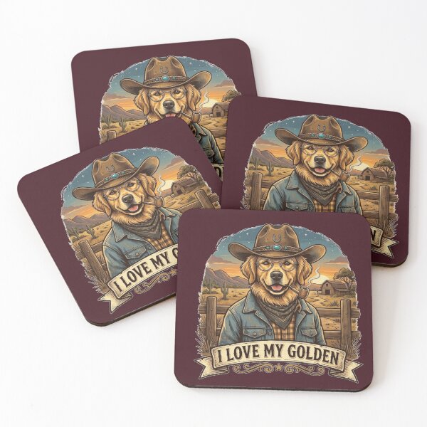 Item preview, I Love My Golden, Cowboy Golden Retriever Vintage Western Dog Illustration designed and sold by Evelashop.