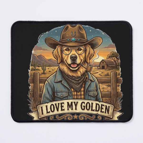 Item preview, I Love My Golden, Cowboy Golden Retriever Vintage Western Dog Illustration designed and sold by Evelashop.