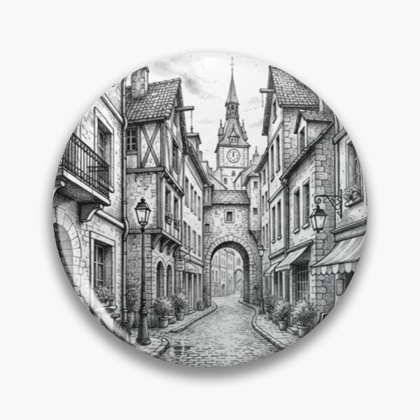 Item preview, Old Town European Street – Vintage Ink Sketch designed and sold by Nakrisa.