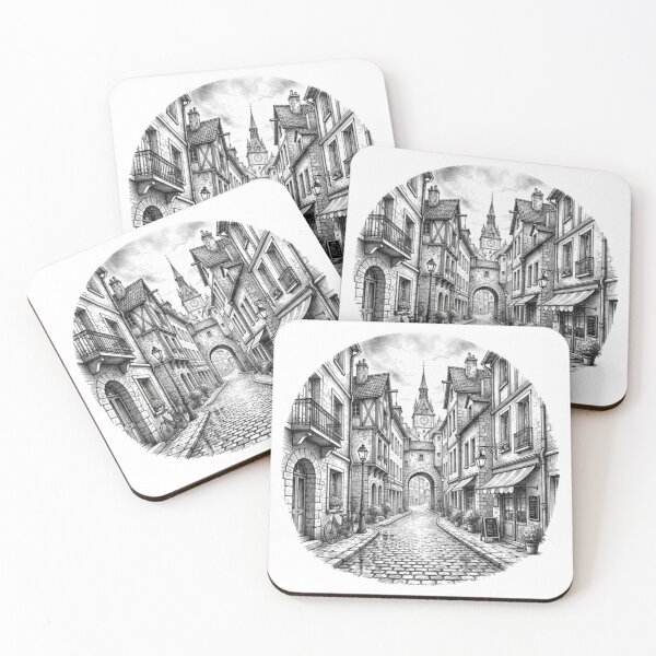 Item preview, Old Town European Street – Vintage Ink Sketch designed and sold by Nakrisa.