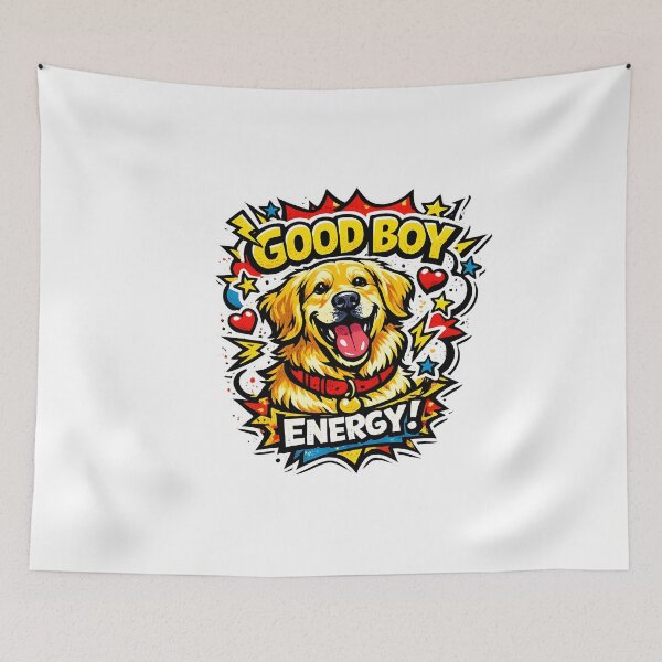 Item preview, Good Boy Energy – Pop Art Golden Retriever Comic Burst Design, Funny Dog Lover Shirt designed and sold by Sahil Randhawa.