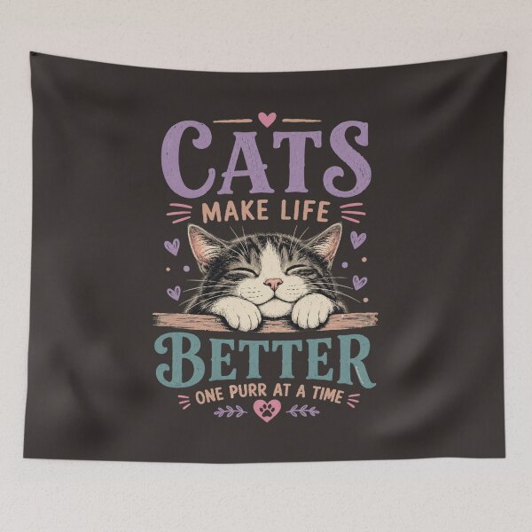 Item preview, Cats Make Life Better | Cute Sleeping Cat | Cat Lover Gift | Muted Vintage Pastel designed and sold by Made by Tamar.