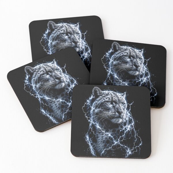 Item preview, Electric Snow Leopard | Lightning Big Cat Portrait | Blue Energy Wildlife Art designed and sold by ManJiangHong.