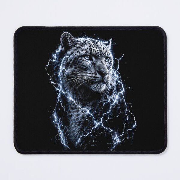 Item preview, Electric Snow Leopard | Lightning Big Cat Portrait | Blue Energy Wildlife Art designed and sold by ManJiangHong.
