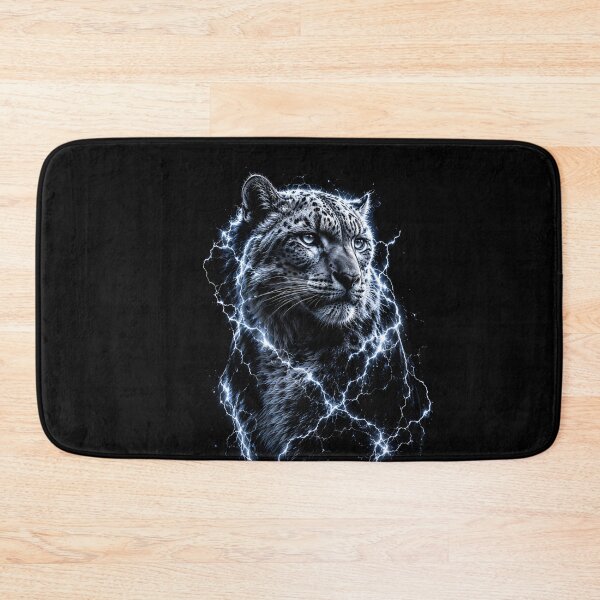 Item preview, Electric Snow Leopard | Lightning Big Cat Portrait | Blue Energy Wildlife Art designed and sold by ManJiangHong.