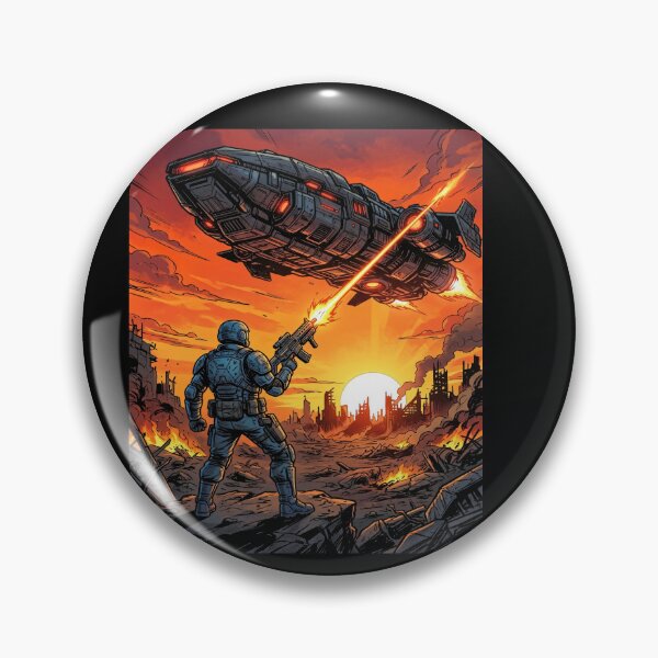 Item preview, Soldier battles spaceship in ruined city designed and sold by Safwat-Aziz.
