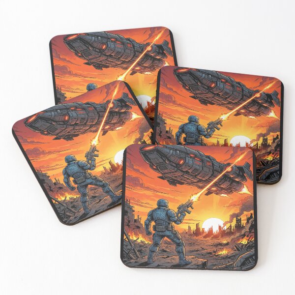 Item preview, Soldier battles spaceship in ruined city designed and sold by Safwat-Aziz.