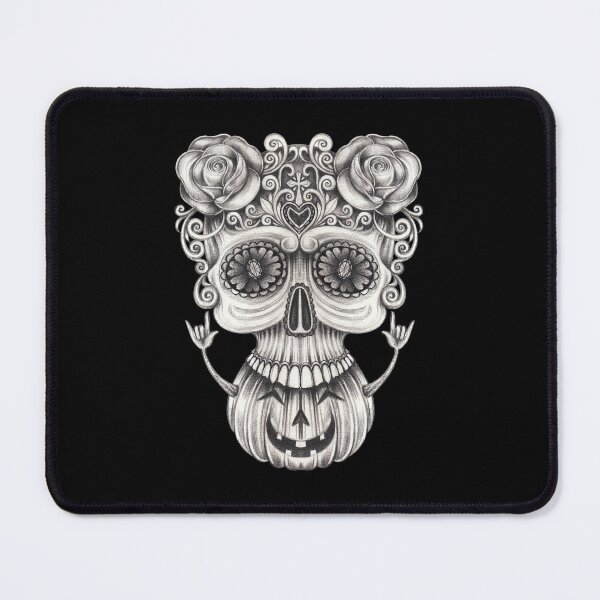 Item preview, Sugar skull with pumpkin surreal art designed and sold by Jiwsurreal.