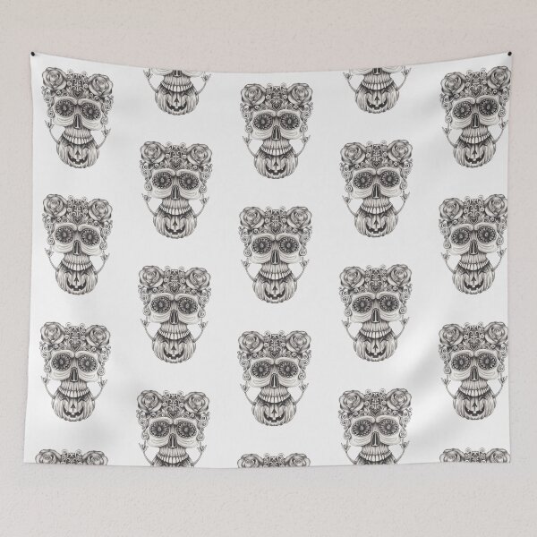 Item preview, Sugar skull with pumpkin surreal art designed and sold by Jiwsurreal.