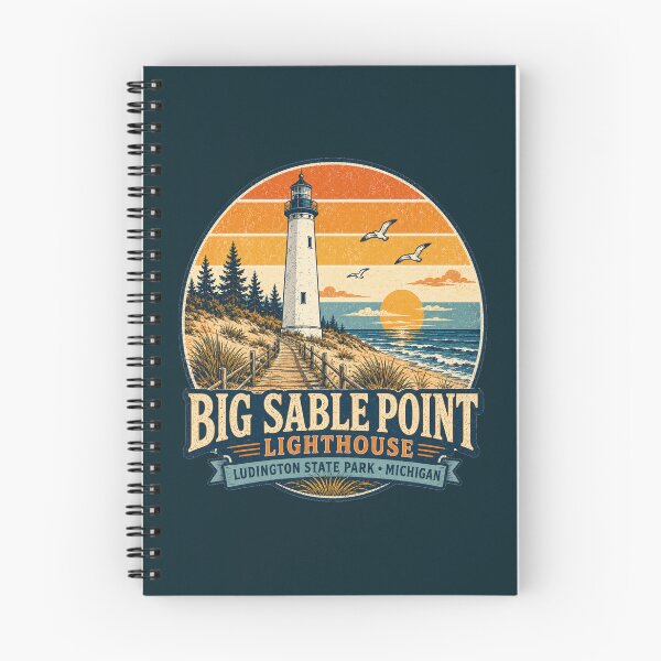 Item preview, Camiseta retro de viaje del faro de Big Sable Point, Michigan | Diseño vintage de aventura costera del lago Michigan designed and sold by Globalcitytees.