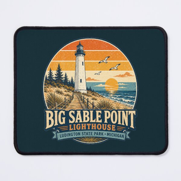 Item preview, Big Sable Point Lighthouse Michigan Retro Travel Shirt | Vintage Lake Michigan Coastal Adventure Design designed and sold by Globalcitytees.