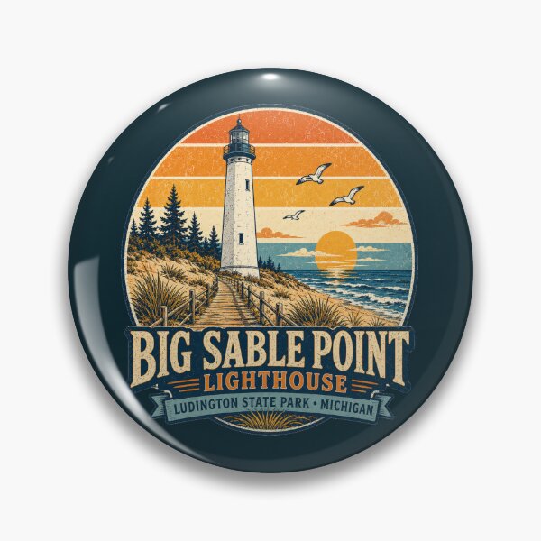 Item preview, Big Sable Point Lighthouse Michigan Retro Travel Shirt | Vintage Lake Michigan Coastal Adventure Design designed and sold by Globalcitytees.