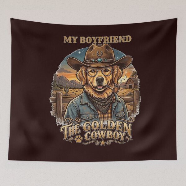 Item preview, My Boyfriend, The Golden Cowboy Golden, Retriever Vintage Western Dog Illustration designed and sold by Evelashop.