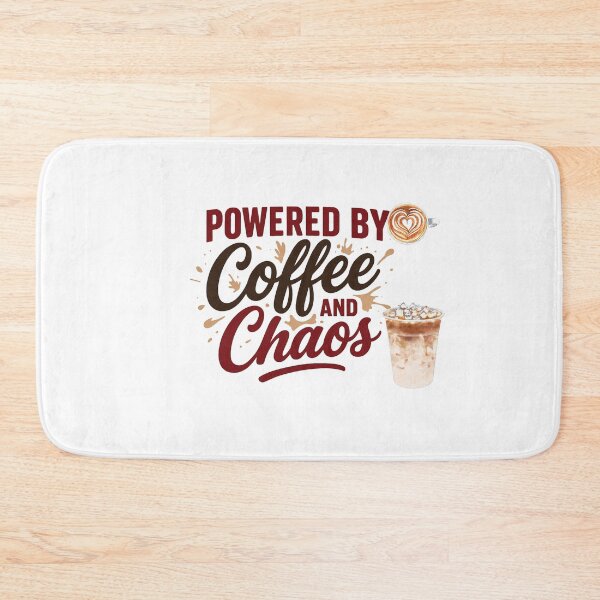 Item preview, "Powered By Coffee and Chaos" Funny Typography Design with picture of mocha hot and cold coffee for Essential T-shirt and apparel  designed and sold by MKTreasures.