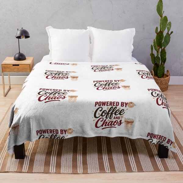 Item preview, "Powered By Coffee and Chaos" Funny Typography Design with picture of mocha hot and cold coffee for Essential T-shirt and apparel  designed and sold by MKTreasures.