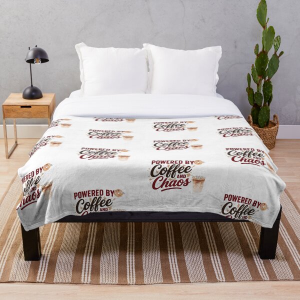 Item preview, "Powered By Coffee and Chaos" (Impulsado por el café y el caos): diseño tipográfico divertido con imagen de café moca caliente y frío para camisetas y prendas de vestir esenciales. designed and sold by MKTreasures.