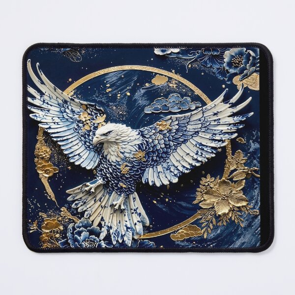 Item preview, Eagle with Blue and Gold Floral Accents designed and sold by Safwat-Aziz1.