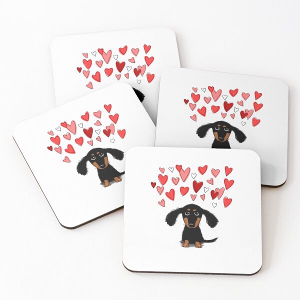 Item preview, cute dachshund puppy dog with valentine hearts designed and sold by isidorebeige.