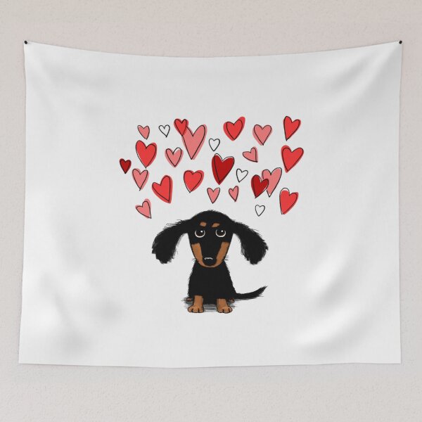 Item preview, cute dachshund puppy dog with valentine hearts designed and sold by isidorebeige.