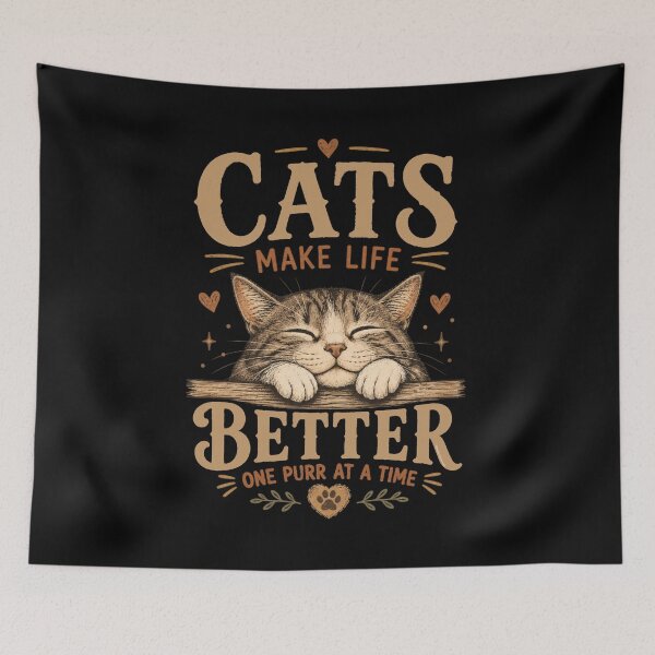 Item preview, Cats Make Life Better | Cute Sleeping Cat | Cat Lover Gift | Warm Earthy Colors Vintage Style designed and sold by Made by Tamar.