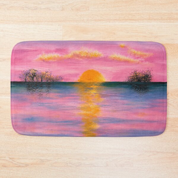 Item preview, Dreamy Pink Sunset Ocean Reflection Watercolor Art designed and sold by TheSlowShore.
