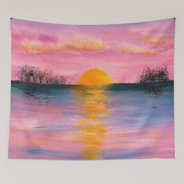 Item preview, Dreamy Pink Sunset Ocean Reflection Watercolor Art designed and sold by TheSlowShore.