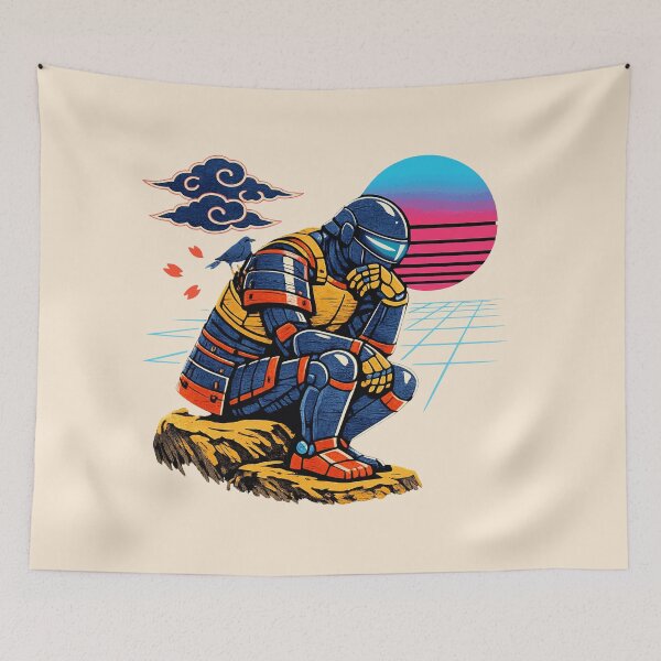 Item preview, Neon Retro Synthwave Ukiyo‑E Thinker designed and sold by KungPowUnicorn.