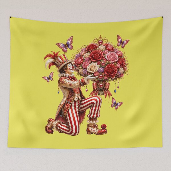 Item preview, Gift of Love – The Miracle Giver Clown | Fantasy Art Nouveau Rose Bouquet Illustration designed and sold by sunbowjp stadio.