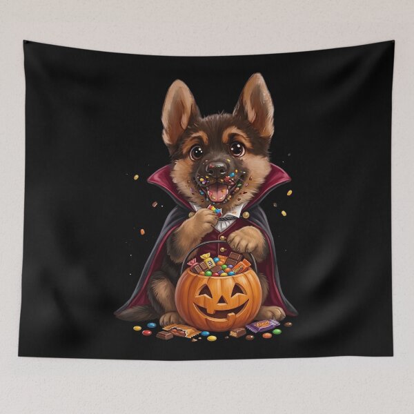 Item preview, Cute German Shepherd Puppy Vampire Eating Halloween Candy designed and sold by SilentFlower.