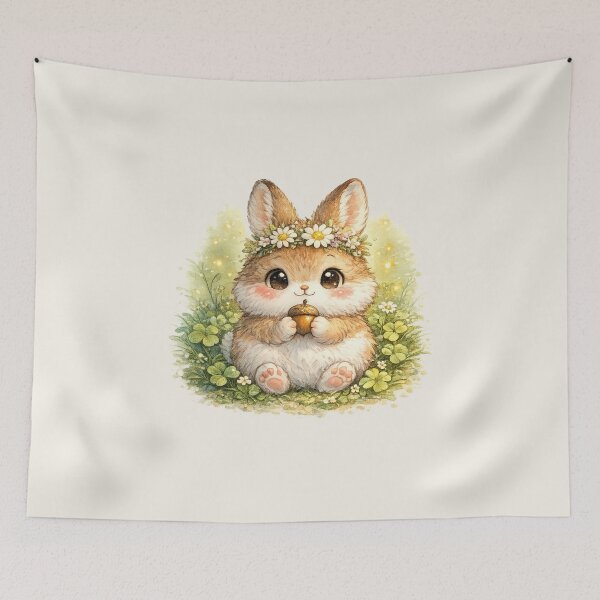 Item preview, Kawaii Cottontail Rabbit Watercolor Cute Bunny with Acorn Chibi Animal Illustration designed and sold by MagicMakerPh.