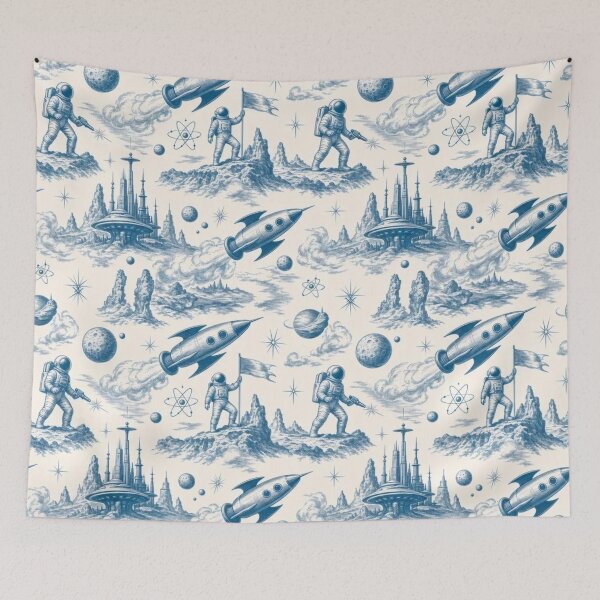 Item preview, Retro Sci-Fi Rocket Toile Pattern Atomic Space Age designed and sold by StickyGuys.