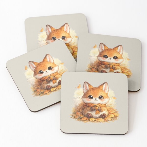 Item preview, Kawaii Fox Kit Watercolor Cute Baby Fox Autumn Chibi Woodland Illustration designed and sold by MagicMakerPh.