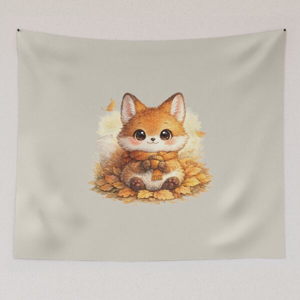 Item preview, Kawaii Fox Kit Watercolor Cute Baby Fox Autumn Chibi Woodland Illustration designed and sold by MagicMakerPh.