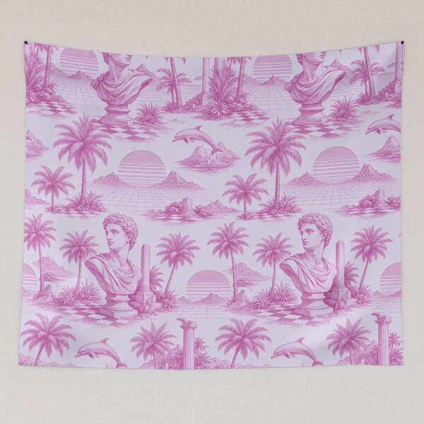 Item preview, Vaporwave Palm Statue Toile Pattern Retro Sunset designed and sold by StickyGuys.