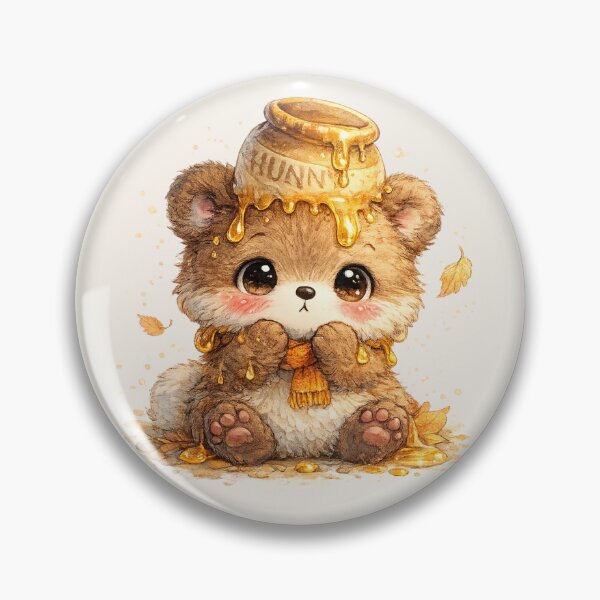 Item preview, Kawaii Bear Cub with Honey Pot Watercolor Cute Chibi Woodland Bear Illustration designed and sold by MagicMakerPh.