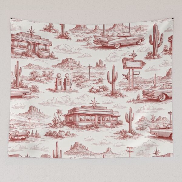 Item preview, Retro Diner Motel Toile Pattern Vintage Americana designed and sold by StickyGuys.