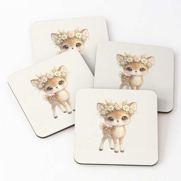 Item preview, Kawaii Baby Deer with Flower Crown Watercolor Cute Woodland Fawn Illustration designed and sold by MagicMakerPh.