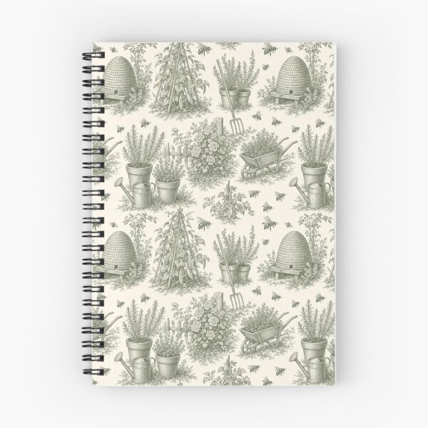 Item preview, Cottage Herb Garden Toile Pattern Vintage Bees Botanical designed and sold by StickyGuys.