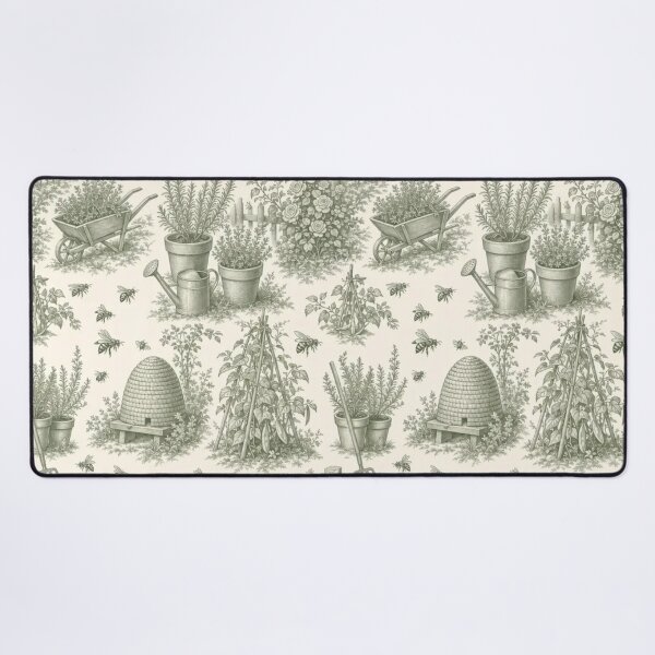 Item preview, Cottage Herb Garden Toile Pattern Vintage Bees Botanical designed and sold by StickyGuys.