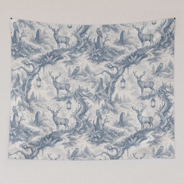 Item preview, Foggy Forest Deer Lantern Toile Pattern Ethereal Woodland designed and sold by StickyGuys.