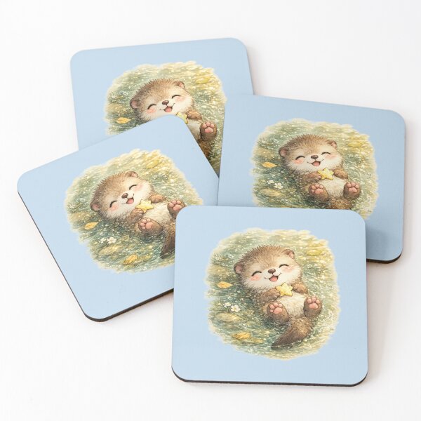 Item preview, Kawaii Woodland Otter Watercolor Cute Floating River Animal Illustration designed and sold by MagicMakerPh.