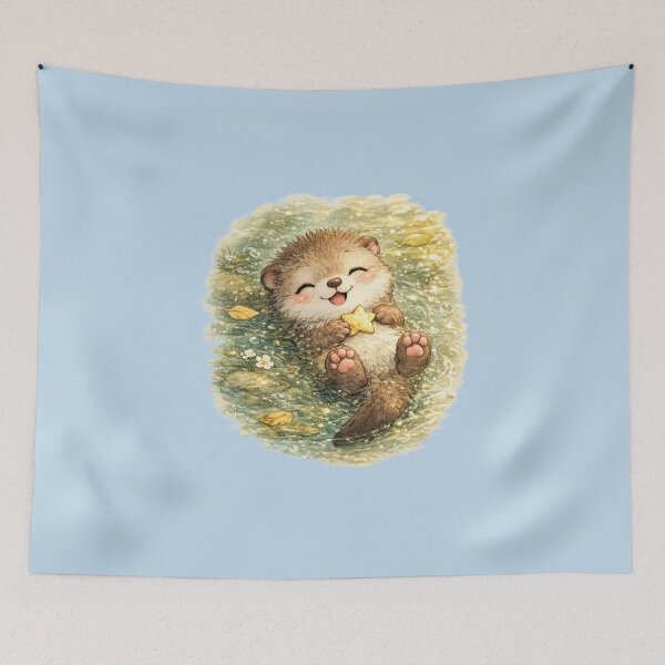 Item preview, Kawaii Woodland Otter Watercolor Cute Floating River Animal Illustration designed and sold by MagicMakerPh.