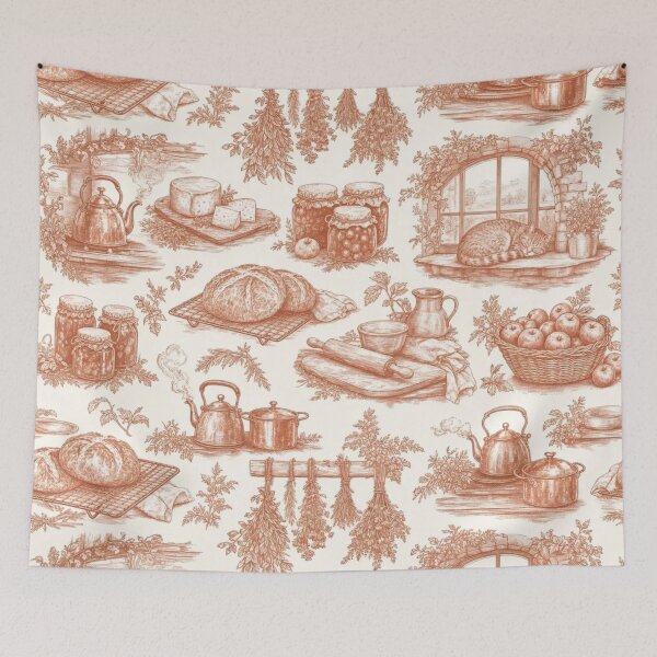 Item preview, Cottage Kitchen Harvest Toile Pattern Vintage Farmhouse designed and sold by StickyGuys.